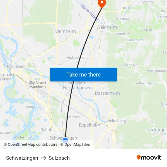 Schwetzingen to Sulzbach map