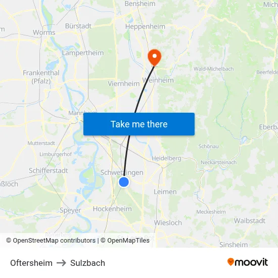 Oftersheim to Sulzbach map