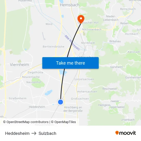 Heddesheim to Sulzbach map