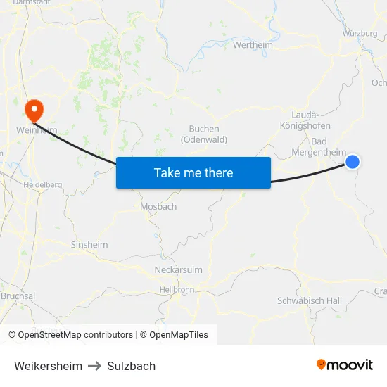 Weikersheim to Sulzbach map