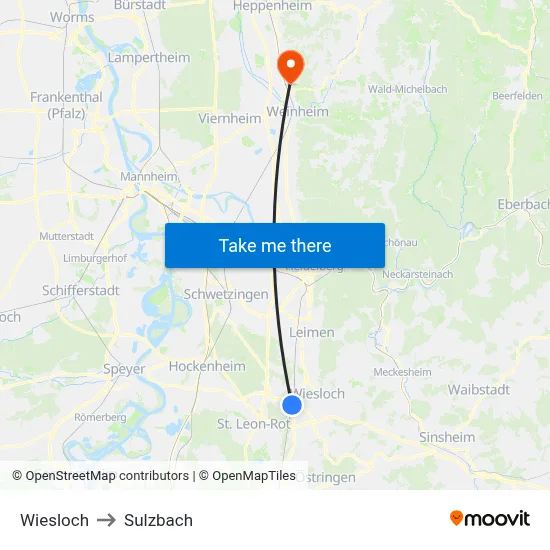 Wiesloch to Sulzbach map
