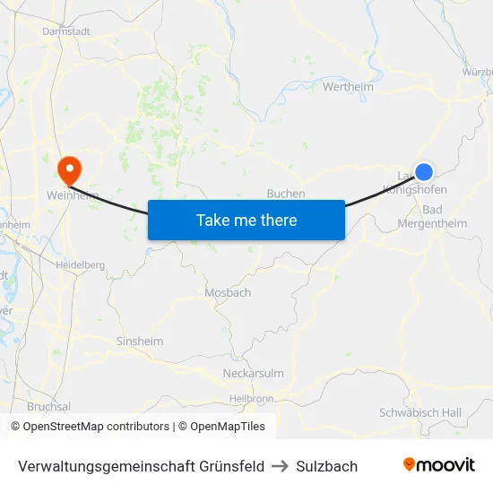 Verwaltungsgemeinschaft Grünsfeld to Sulzbach map