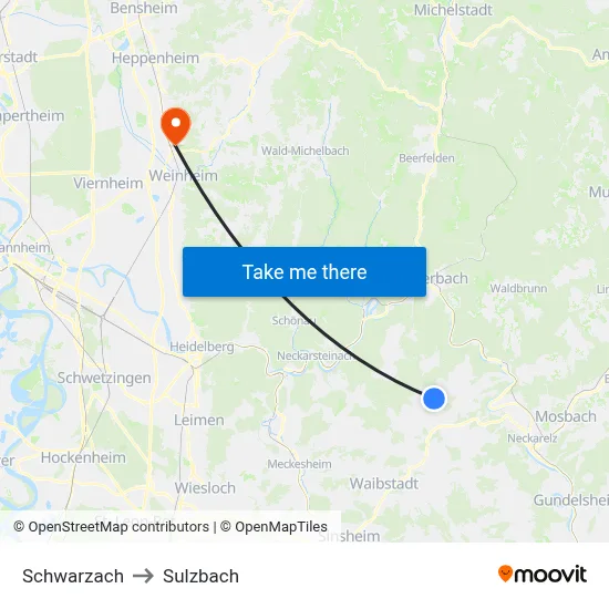 Schwarzach to Sulzbach map