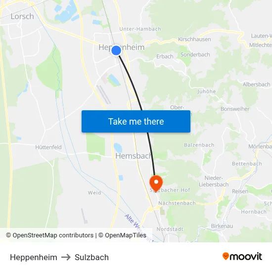 Heppenheim to Sulzbach map
