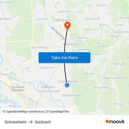 Schriesheim to Sulzbach map