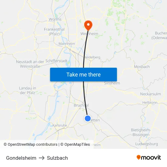 Gondelsheim to Sulzbach map