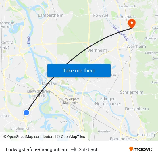 Ludwigshafen-Rheingönheim to Sulzbach map