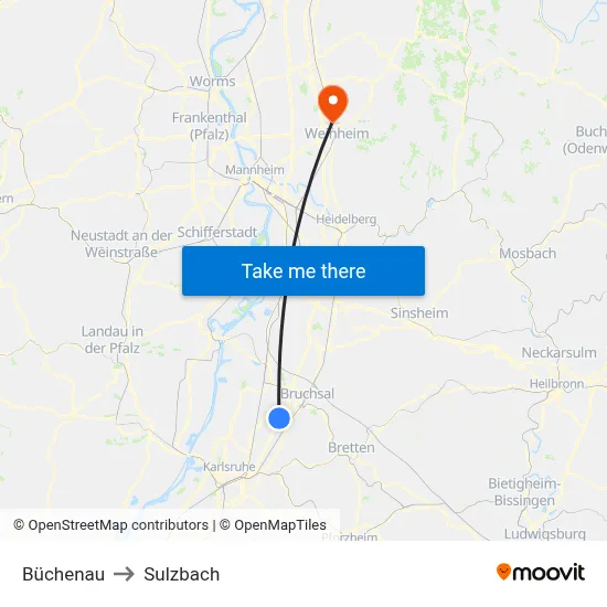 Büchenau to Sulzbach map
