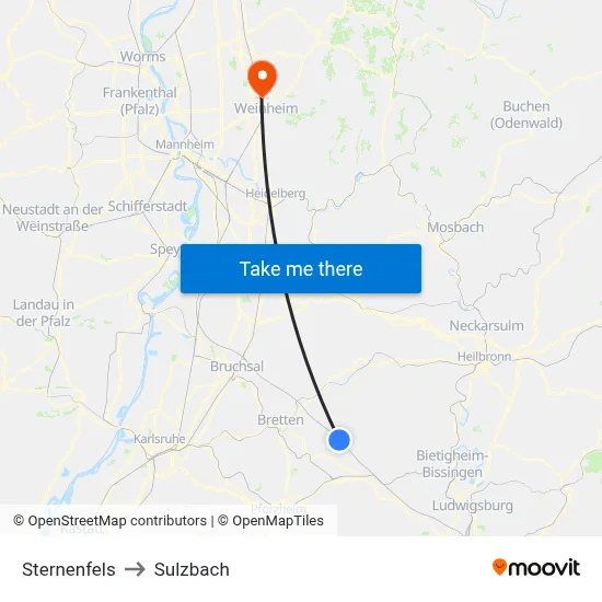 Sternenfels to Sulzbach map