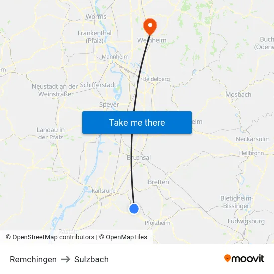 Remchingen to Sulzbach map