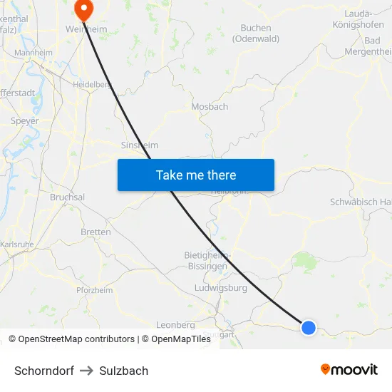 Schorndorf to Sulzbach map