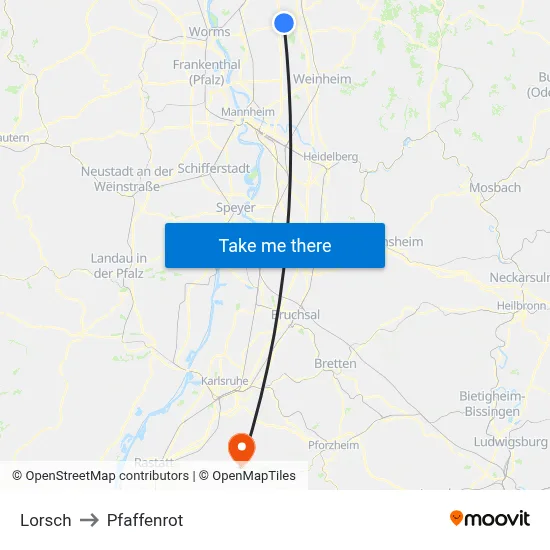 Lorsch to Pfaffenrot map