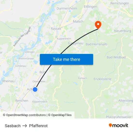 Sasbach to Pfaffenrot map