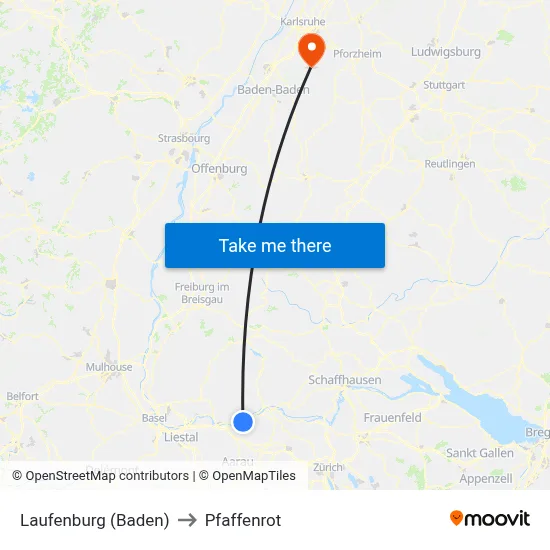 Laufenburg (Baden) to Pfaffenrot map