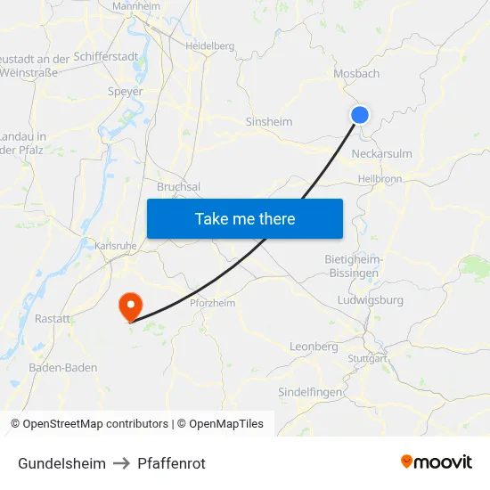 Gundelsheim to Pfaffenrot map