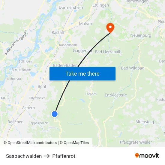 Sasbachwalden to Pfaffenrot map