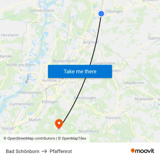 Bad Schönborn to Pfaffenrot map