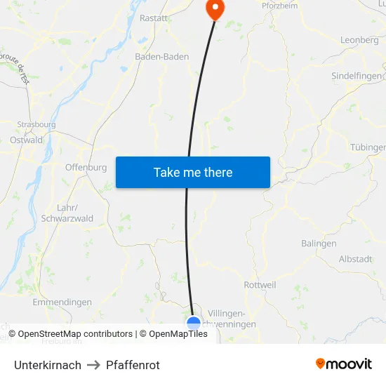 Unterkirnach to Pfaffenrot map