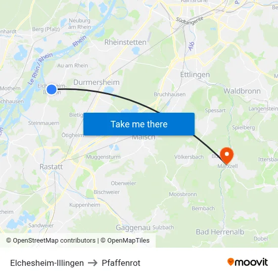 Elchesheim-Illingen to Pfaffenrot map