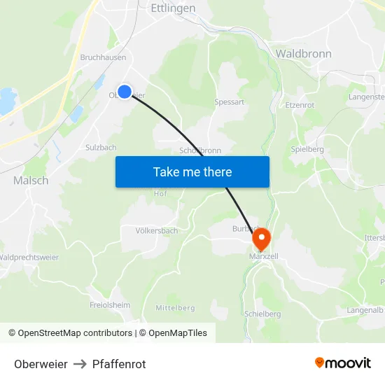 Oberweier to Pfaffenrot map