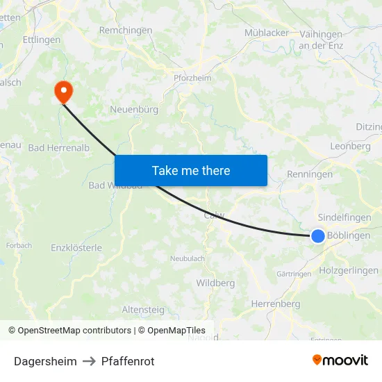 Dagersheim to Pfaffenrot map