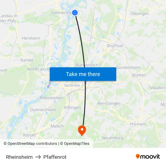 Rheinsheim to Pfaffenrot map