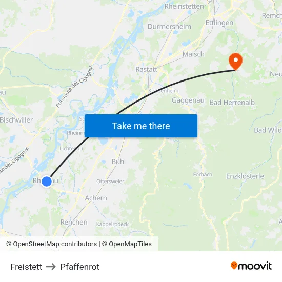 Freistett to Pfaffenrot map