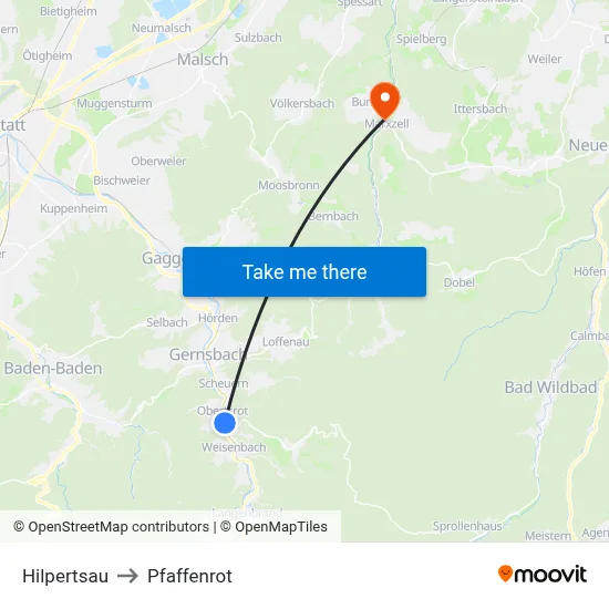 Hilpertsau to Pfaffenrot map