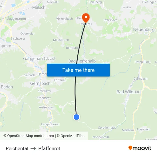 Reichental to Pfaffenrot map