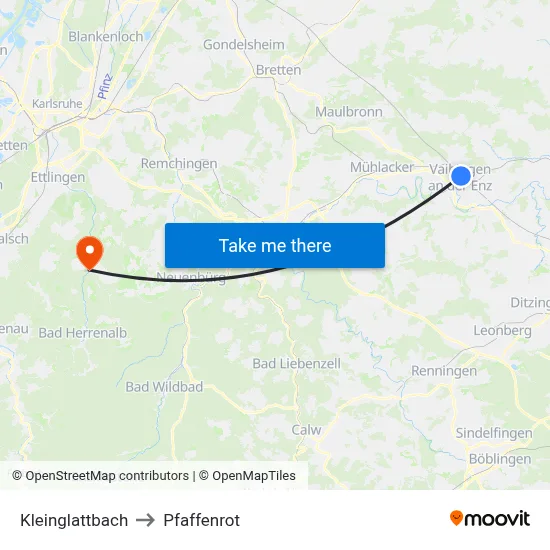 Kleinglattbach to Pfaffenrot map