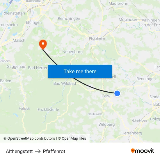 Althengstett to Pfaffenrot map