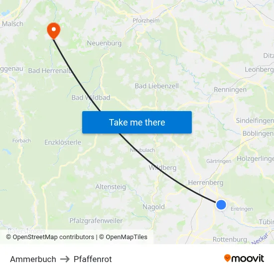Ammerbuch to Pfaffenrot map