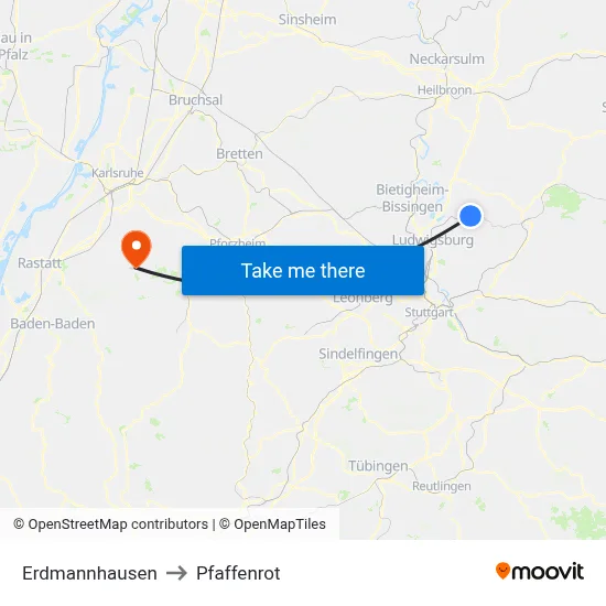 Erdmannhausen to Pfaffenrot map
