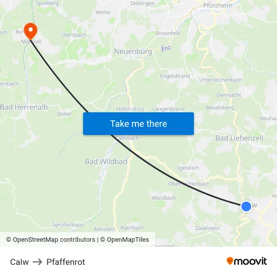 Calw to Pfaffenrot map