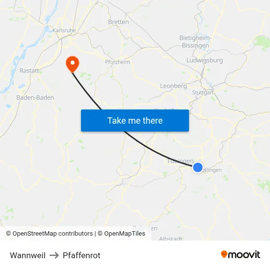 Wannweil to Pfaffenrot map