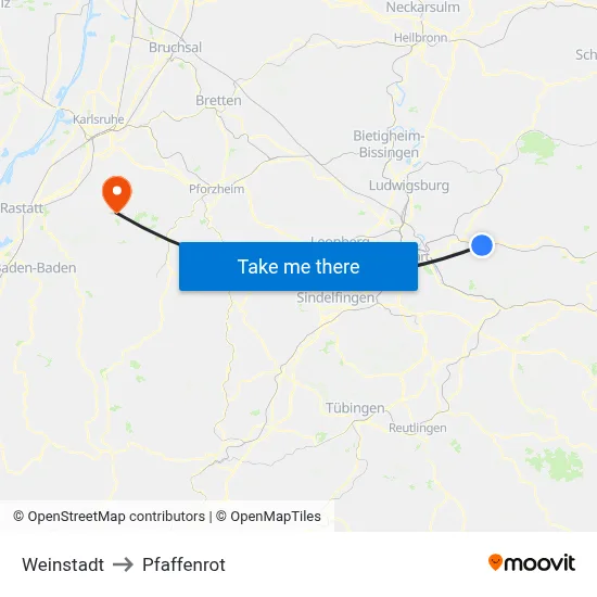 Weinstadt to Pfaffenrot map