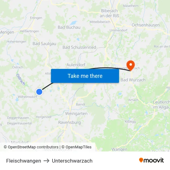 Fleischwangen to Unterschwarzach map