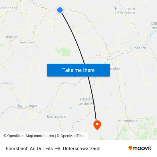 Ebersbach An Der Fils to Unterschwarzach map