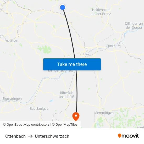 Ottenbach to Unterschwarzach map