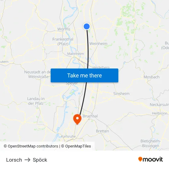 Lorsch to Spöck map