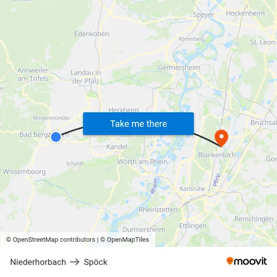Niederhorbach to Spöck map