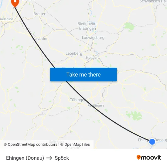 Ehingen (Donau) to Spöck map