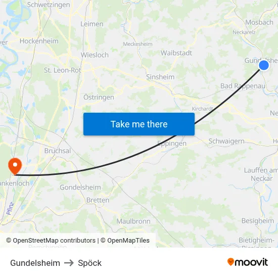 Gundelsheim to Spöck map