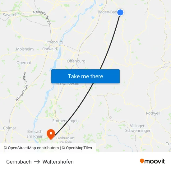 Gernsbach to Waltershofen map