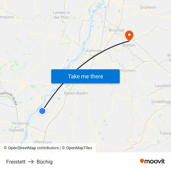 Freistett to Büchig map