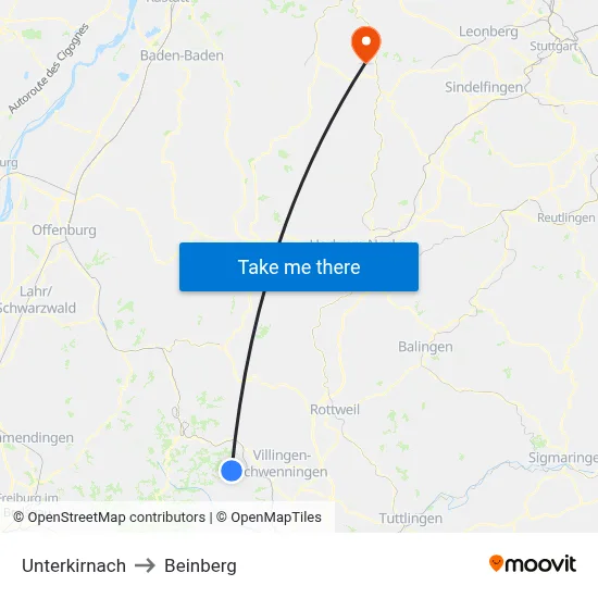Unterkirnach to Beinberg map