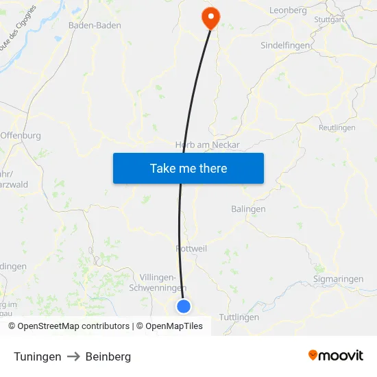 Tuningen to Beinberg map
