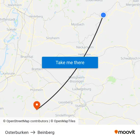 Osterburken to Beinberg map