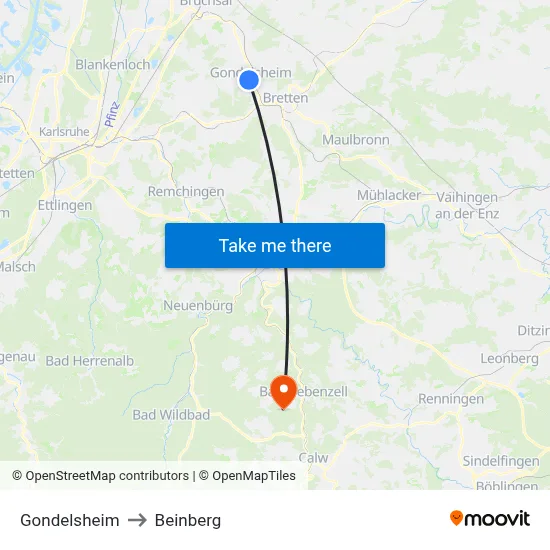 Gondelsheim to Beinberg map