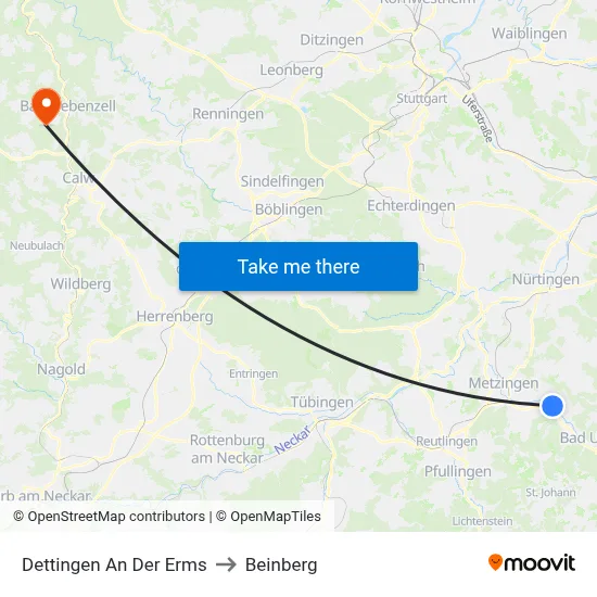 Dettingen An Der Erms to Beinberg map